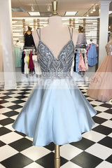 Gorgeous Spaghetti Strap Beaded Rhinestone Top Grey For Teens Homecoming Dresses,BD00218