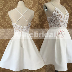 Elegant Ivory Lace Top Spaghetti Strap A-line For Teens Homecoming Dresses,BD00219