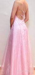 Elegant Pink Floral Appliques Backless A-line Prom Dress, Evening Dress, PD3822994