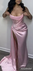 Sexy Pink Strapless Mermaid Prom Dress with Slit, Evening Dress, PD37710