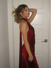 Elegant Burgundy Halter Backless Soft Satin Maxi Long Prom Dress, Evening Dress, PD382278