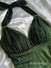 Vintage Green Halter Ruffled Tulle Prom Dress, Evening Dress, PD3822993