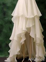 Elegant Ivory Chiffon Ruffles A-line Prom Dress, High Low Tiered Evening Dress, PD3822990