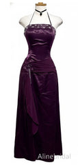 Vintage Purple Beaded Halter A-line Prom Dress, Evening Dress, PD3822998