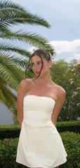 Elegant Strapless Ivory Balletcore Soft Satin Short Homecoming Dress, PD382261