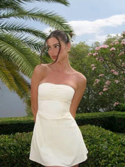 Elegant Strapless Ivory Balletcore Soft Satin Short Homecoming Dress, PD382261