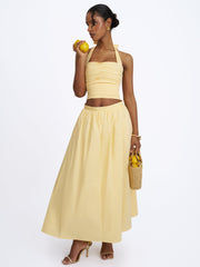 Wina Lemon Yellow Cotton Poplin Low-Waisted Maxi Skirt
