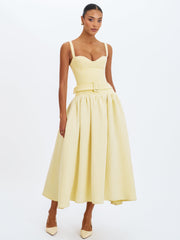 Tiana Butter Yellow Sweetheart Belted Midi Dress