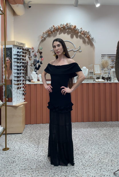 NIGHTCAP - CRINKLE POSITANO DRESS BLACK