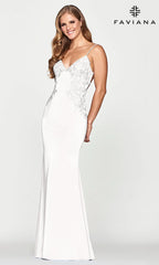 Lace-Up Faviana Light Blue Long Satin Prom Dress