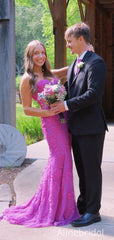 Elegant Purple Tulle Strapless Long Prom Dress with Lace Applique, Evening Dress, PD382279