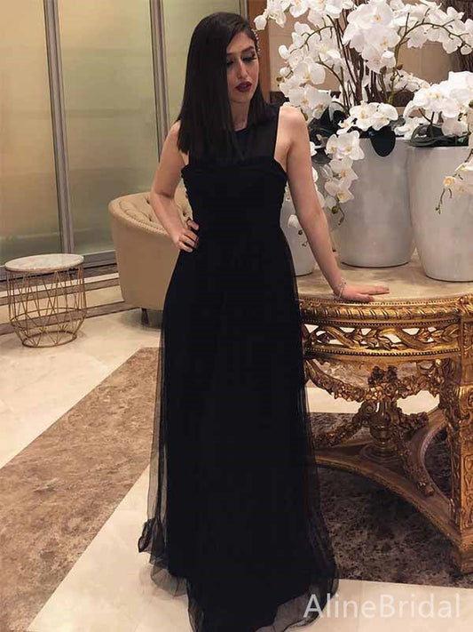 Elegant Black A-line Long Tulle Prom Dress, Evening Dress, PD38169