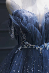 Sparkly Strapless Beaded A-line Blue Layered Tulle Prom Dress, Evening Dress, PD3663