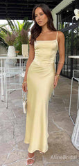 Elegant Yellow Square Mermaid Long Prom Dress, Evening Dress, PD381878