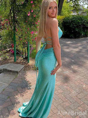 Sparkly Beadied Teal Green Backless Long Prom Dress with Slit-Evening Dress, PD381922