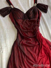 Elegant Burgundy Sweetheart A-line Tulle Prom Dress, PD381948