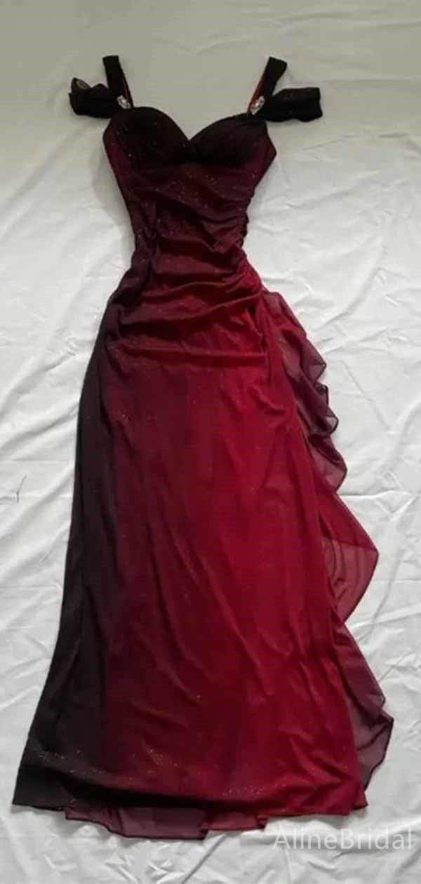 Elegant Burgundy Sweetheart A-line Tulle Prom Dress, PD381948