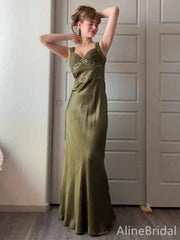 Elegant Olive Green Beaded Long Prom Dress, PD381950