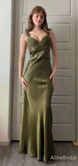 Elegant Olive Green Beaded Long Prom Dress, PD381950
