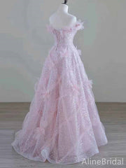 Shimmery 3-D Floral Pink Strapless Appliques A-line Long Prom Ball Gown, Evening Gown, PD381964