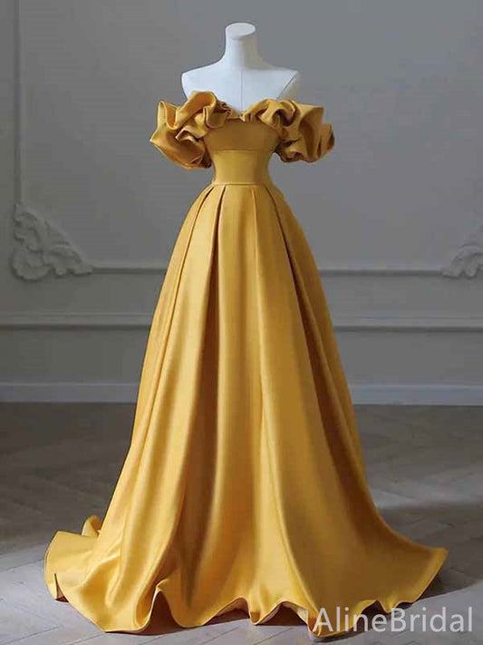 Gorgeous Yellow Strapless Ruffles A-line Long Ball Gown, Evening Gown, PD381976