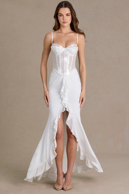 Embellished Lace Corset Gown in White