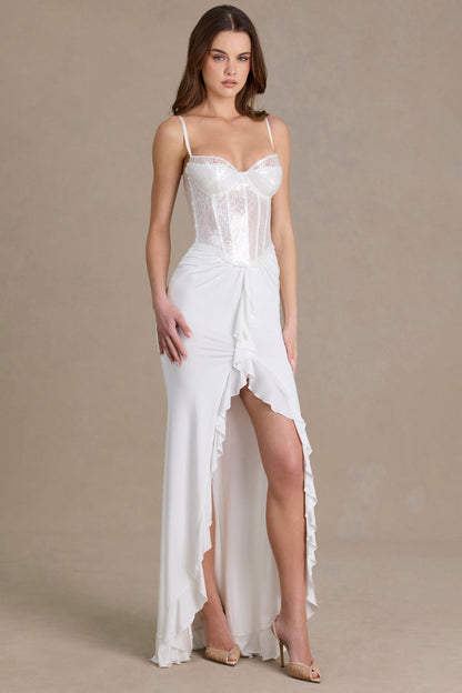Embellished Lace Corset Gown in White