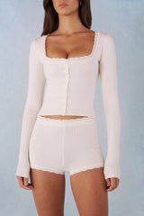 Knit Long-Sleeve Cardigan in Ivory