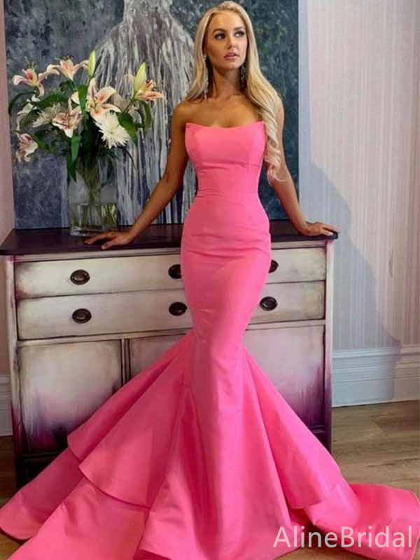 Stunning Sweetheart Strapless Long Pink Mermaid Prom Dress with a Train, Evening Dress, PD382032