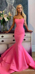 Stunning Sweetheart Strapless Long Pink Mermaid Prom Dress with a Train, Evening Dress, PD382032