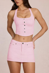 Denim Low-Rise Skort in Blossom Pink