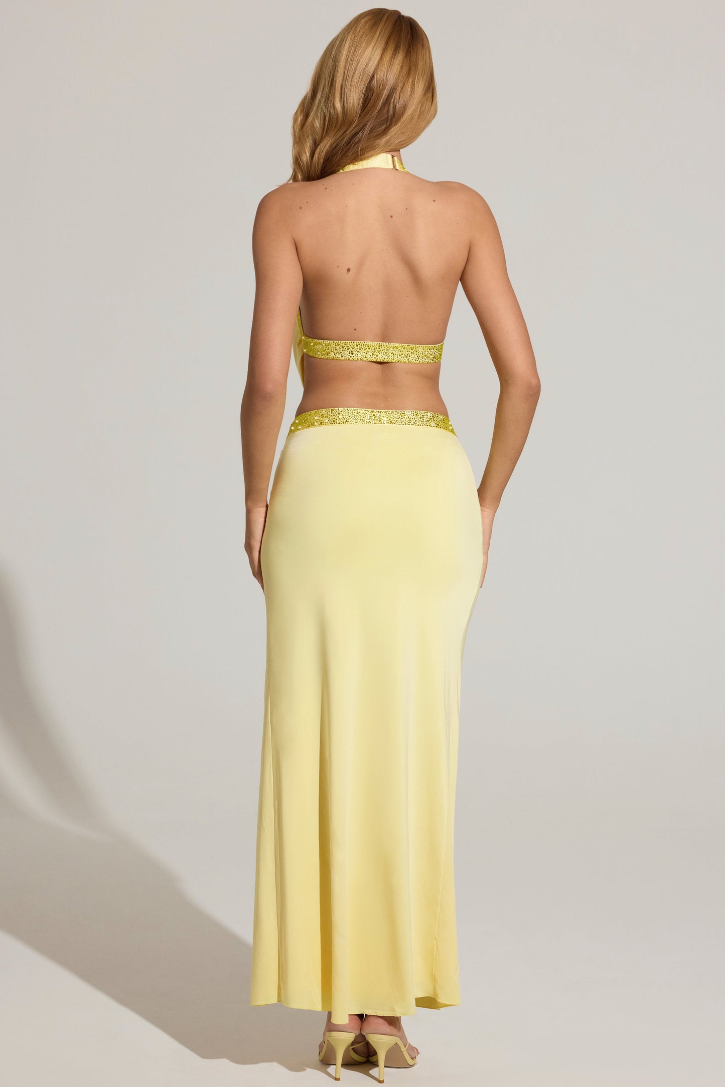 Embellished Low-Rise Maxi Skirt in Butter Yellow