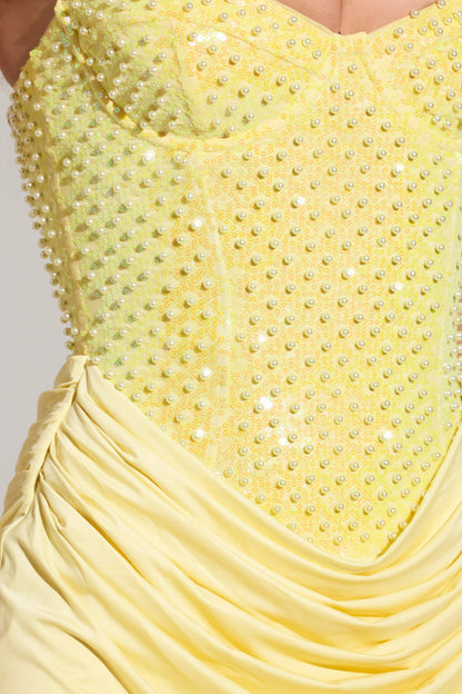 Embellished Corset Mini Dress  in Butter Yellow