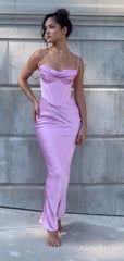 Elegant Spaghetti Strap Purple Corset Mermaid Prom Dress, Evening Dress, PD382091