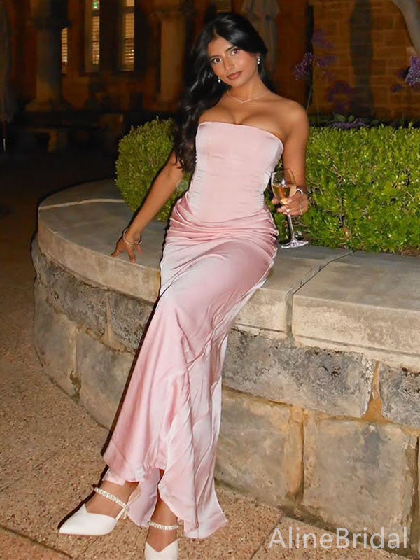 Elegant Pink Strapless Corset Long Prom Dress with Lace-Up Back, Evening Dress, PD382100