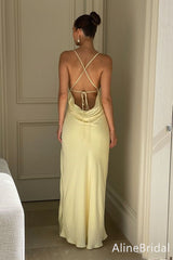Sexy Yellow V-neck Backless Mermaid Prom Dress wit Slit, Evening Dress, PD382124