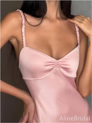 Elegant Pink Spaghetti Strap Backless Mermaid Long Prom Dress, Evening Dress, PD3822976