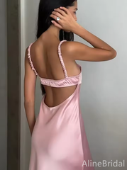 Elegant Pink Spaghetti Strap Backless Mermaid Long Prom Dress, Evening Dress, PD3822976