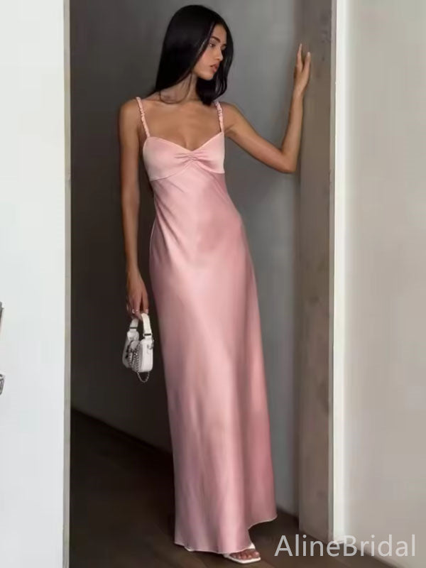 Elegant Pink Spaghetti Strap Backless Mermaid Long Prom Dress, Evening Dress, PD3822976