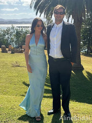 Gorgeous Pale Blue Halter Sleek Mermaid Prom Dress, Evening Dress, PD382152