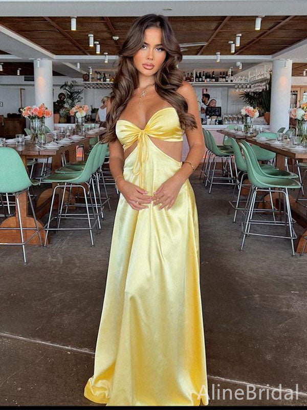 Sexy Strapless Cut-out Yellow A-line Long Prom Dress, Evening Dress, PD3822968