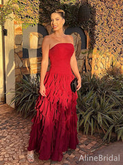 Elegant Red Strapless Ruffles A-line Long Prom Dress, Evening Dress, PD3822969