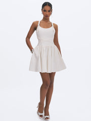 Francine White Cotton Denim Crossover Strap Mini Dress