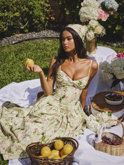 Jacinda Green Floral Print Linen Midi Dress