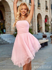 Elegant Strapless A-line Short Pink Tulle Homecoming Dress, Party Dress, HD3180