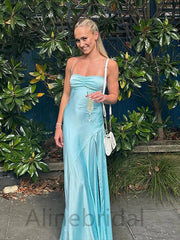 Simple Sky Blue Sweetheart Side Slit Sheath Long Prom Dress, PD3750