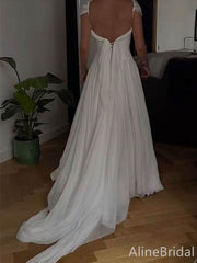 Elegant Ivory Chiffon Low Back A-Line Prom Dress with Cap Sleeves, Evening Gown, PD37673