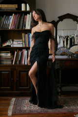Cascading Ruffle Gown Lined in Noir