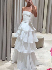 Elegant White Strapless A-line Long Prom Dress, Evening Dress, PD37686