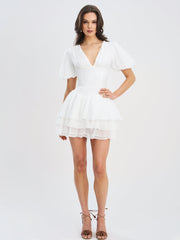 Caitlyn White Bubble Sleeve Corset Layered Mini Dress